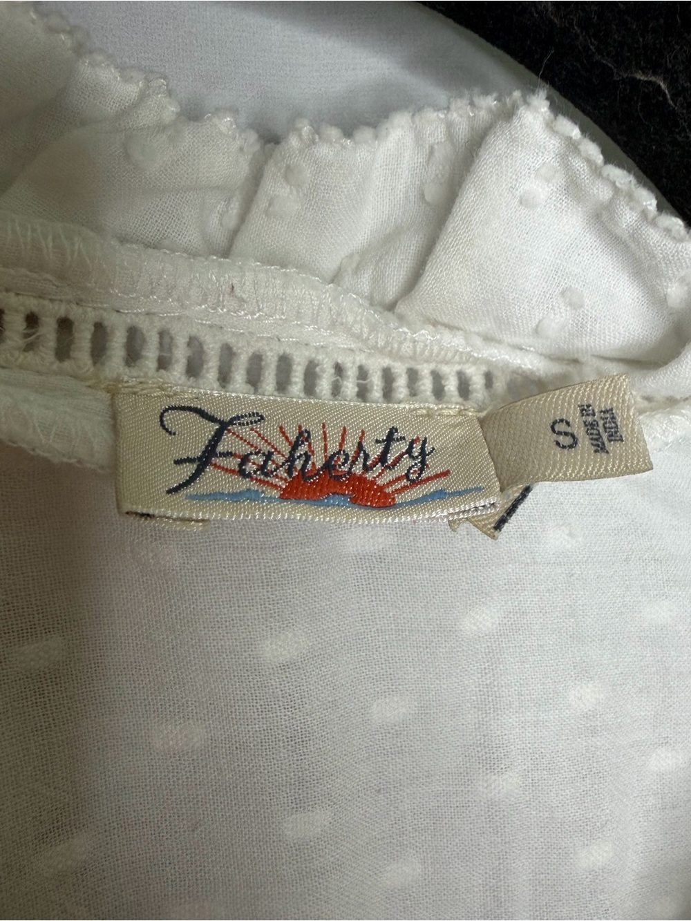 Faherty White Textured Cotton Ruffle Blouse | Romantic Cottagecore Prairie Top - Picture 3 of 8